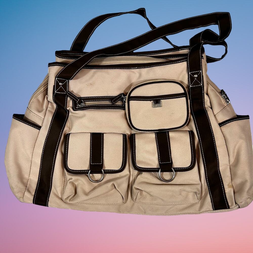 Carters Deluxe Tan Diaper Bag Canvas Includes Pad 16.5" x 12.5" x 5"